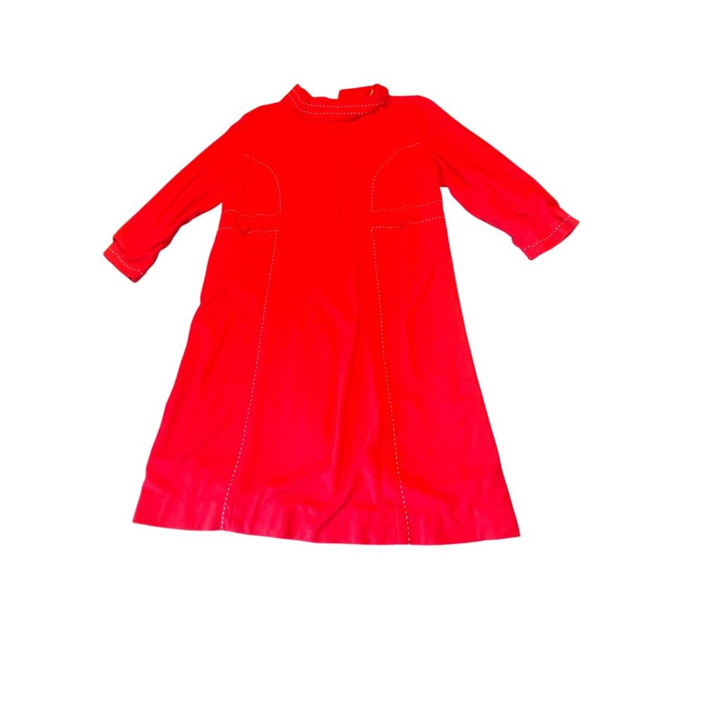 Vintage 70s Union Made Ladies Red Mod Shift Dress With Detailed Stitching Size 1